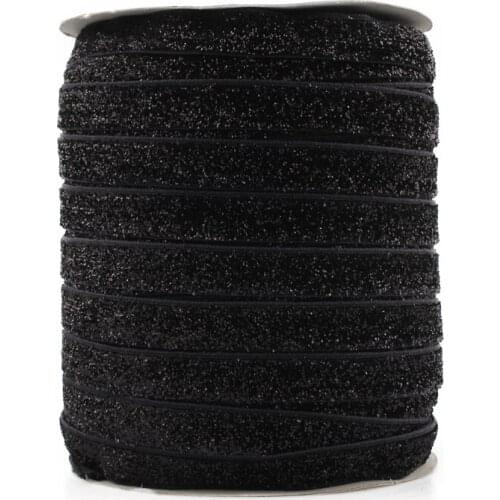 1PC=50Y 3/8"=10MM OEM Highly-flexible Elastic Glitter Velvet Ribbon Ornaments Solid Metallic Nylon Band for Hair Accessories