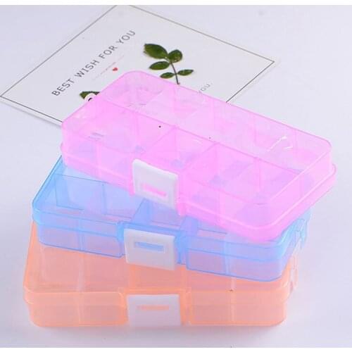 10 Grids Compartments Plastic Transparent Organizer Jewel Bead Case Cover Container Storage Box for Jewelry Pill 12.8X6.5X2.1cm