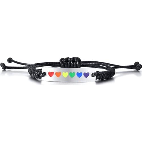 2021 LGBT Fashion Stainless Steel Heart-shaped Love Heart Rainbow Steel Color Curved Brand Braided Bracelet For Couple