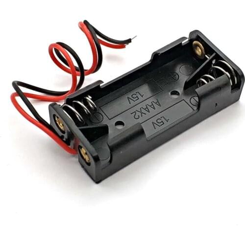 2x 1.5V AAA Plastic Black Spring Battery Storage Case Box Battery Holder Plastic Container With Black&Red 150mm Wire Leads