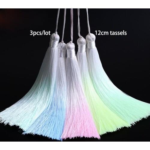 3pcs/lot Gradient White Color Polyester Silk Tassels 13cm Fringe Pendant for Keychain Bookmark Clothes Trim Accessories