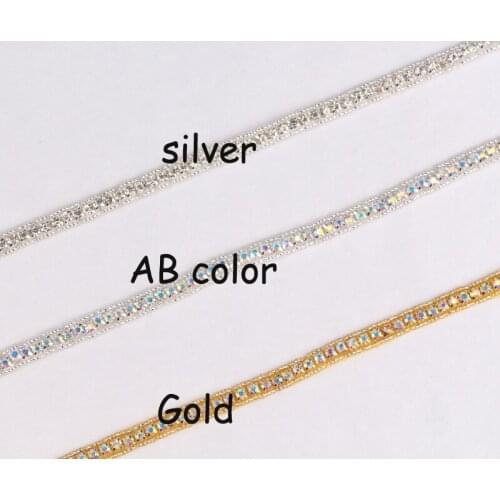 5Yard/Lot) 3 Color Fashion Crystal Beaded Rhinestone Trim Applique Sew Flatback Chain Rhinestone Trim For Bridal/Wedding