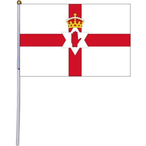 Free shipping xvggdg 100pcs 14 * 21cm hand wave flags National Flag Northern Ireland hand flags with plastic flagpole