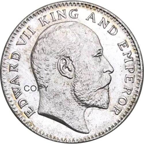 British India Edward VII King AND Emperor 1907 Half Rupee Brass Plated Silver Copy Coin