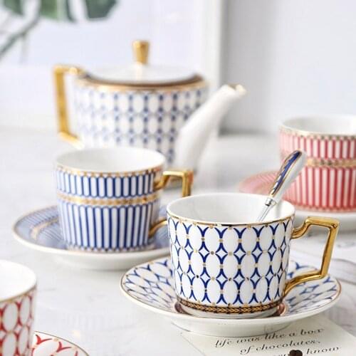 British style Luxury Breakfast Ceramic Coffee Cup 200mL Afternoon Milk Tea Set with Tray Gift Coffee Mugs