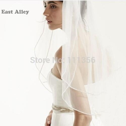 Elegant Beaded White Ivory Two Tier Sparkling Rhinestone Edged Veil With Comb