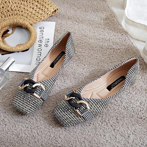 FamtiYaa Square Toe Women Shoe Slip on Ballet Flats Shoes with Buckle Soft Comfortable Ladies Shoes 2021