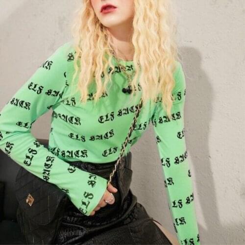 Printed long sleeve T-shirt womens 2021 early spring and autumn new Joker slim slim jacket bottoming shirt
