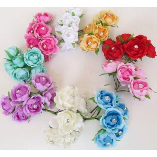Artificial flowers head 918 with diamond rose silk flower artificial flowers decorative candy box DIY corsage flower garland