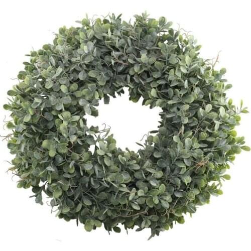 Artificial Green Leaves Wreath - 17.5 Inch Front Door Wreath Shell Grass Boxwood Wreath For Wall Window Party Decor