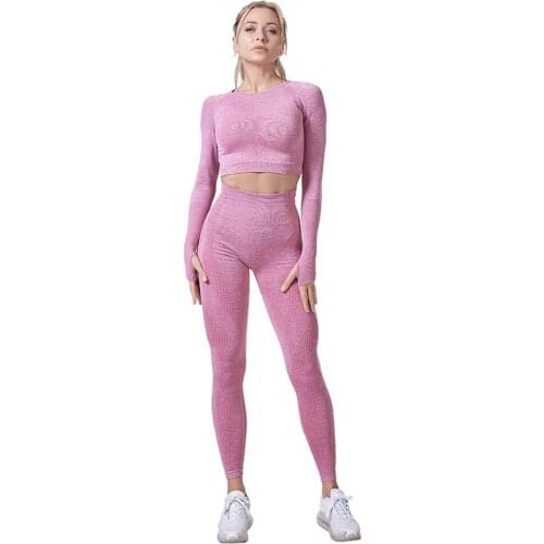 21NEW 2/3PCS Women Yoga Set Seamless High Waist Long Sleeve Leggings Pants Workout Clothes for Women Laying Sports Gym Clothing