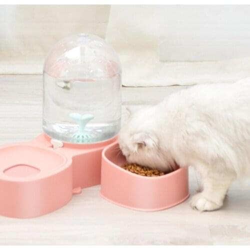 2 in 1 Pet Cats Waterer Feeder Dish Bowl Puppy Dogs Automatic Drinking Water Container Feeding Food Dispenser