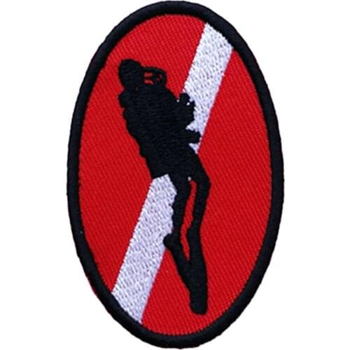MagiDeal Oval 70X45mm Diver Down Flag Patch Embroidered Iron On Polyester Scuba Diving Backpack Badge Patches