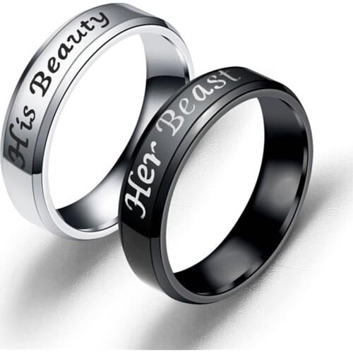 BAECYT Hot Sale New Fashion DIY Couple Jewelry Her Beast And His Beauty Stainless Steel Wedding Rings For Women Men