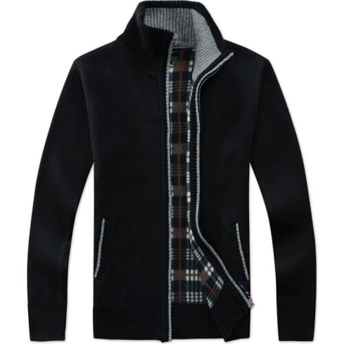 Winter Thick Mens Knitted Sweater Coat Off White Long Sleeve Cardigan Fleece Full Zip Male Causal Plus Size Clothing for Autumn