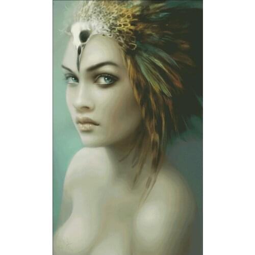 Feather Haired Woman Lady Cross Stitch Kits Crafts Top Quality Embroidery Needlework DIY 14CT Canvas Unprinted Decor Handmade