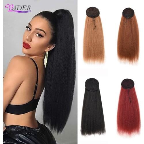 Drawstring Ponytail Hair Extension 22 Inch Synthetic Clip In Afro Kinky Straight Ponytail Hairpieces With Elastic Band Comb