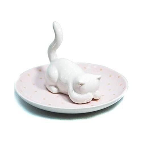 Nordic Style shy cat Plate Ceramic Dish Decorative Crown Food Plate Jewelry Trays Rings Bracelets Holder Creative Gift trinket