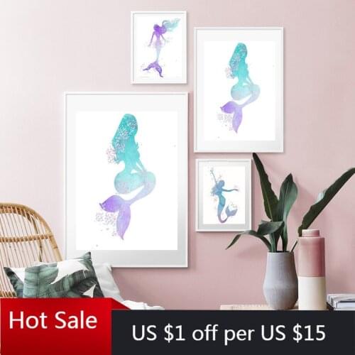 Nodic Modern Canvas Painting Mermaid Wall Art Posters And Prints Design For Baby Girls Room Decor Home Wall Decor No Frame