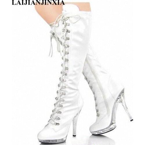 LAIJIANJINXIA New Transparent Spike 13cm High Heels Women Boots Platform Shoes Woman Shoes Knee-High Boots Motorcycle boots