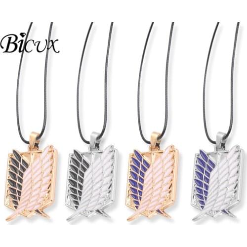 BICUX Fashion Personality Feather Anime Alloy Pendant Necklaces for Women Men Party Simple Clavicle Rope Chain Necklace Jewelry