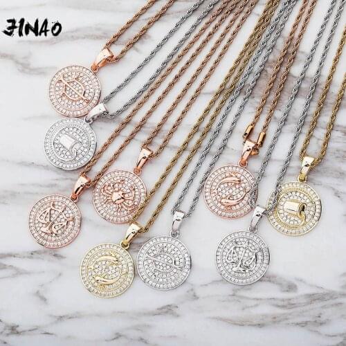 JINAO NEW 12 constellations-Fire sign constellations Pendant Iced Out Micro Pave AAA+ CZ Hip hop Personalised Jewelry