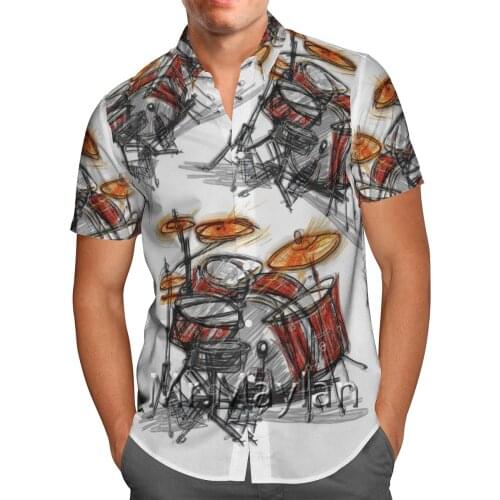 Hip-hop Popular Drum 3D Printing Summer Hawaiian Beach Shirt Short-Sleeved Shirt Personality Fashion Streetwear Oversized Shirt