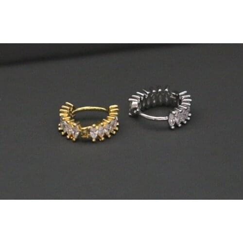 1 PCS Simple Cute Shiny Full Geometric Zircon Ear Circle Hoop Cuff Earring Gold Color Closed Copper Ear Piercing Clip Jewelry