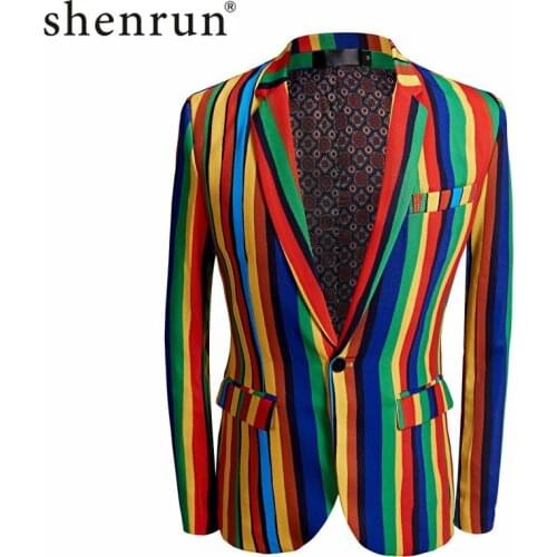 SHENRUN New Mens Colorful Stripe Print Blazer Design Plus Size Stylish Casual Male Slim Fit Suit Jacket Singer Prom Coat Outfit