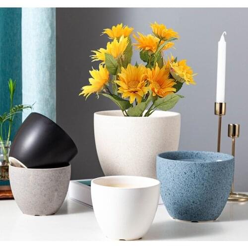 Nordic Ins Modern Circular Ceramic Flower Pot Simple Succulent Green Plant Potted Big Basin Creative Desktop Home Gardening