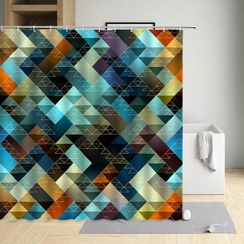 Three-Dimensional Square Shower Curtain Triangle Black Blue Orange White Red Cloth Bathroom Decor Bath Screen With Hooks