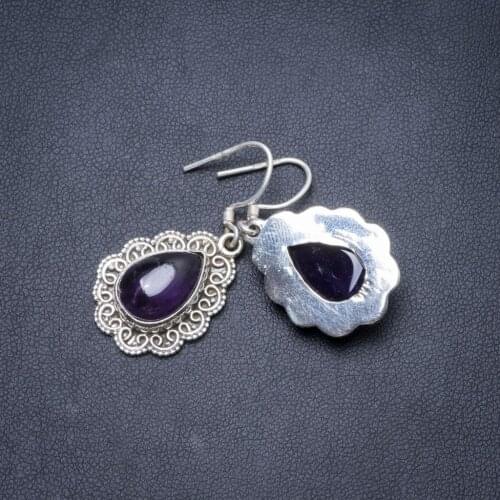 Natural Amethyst Handmade Unique 925 Sterling Silver Earrings 1 1/2" Y2353