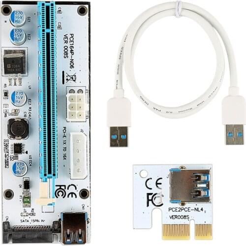 USB 3.0 PCI-E Express 1x to 16x Extender Riser Card Adapter SATA Power Cable