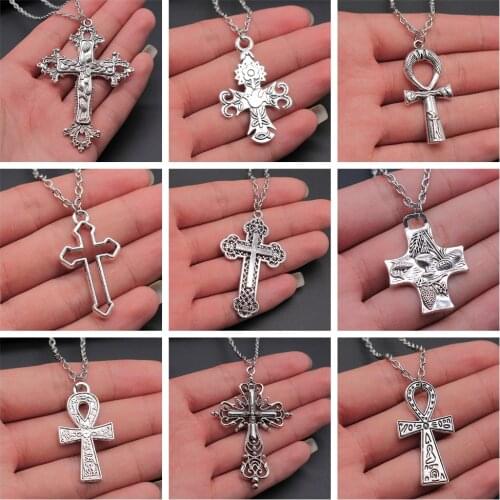 Vintage Fashion Simple Necklace Style Ankh Cross Pendant Necklace Long Chain Necklace Gift For Women Men Girl Boy