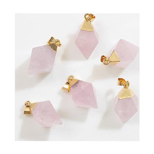 WT-P568A Charming Natural rose stone raw stone pendants gold eletroplated on top wholesale lovely pendants jewelry