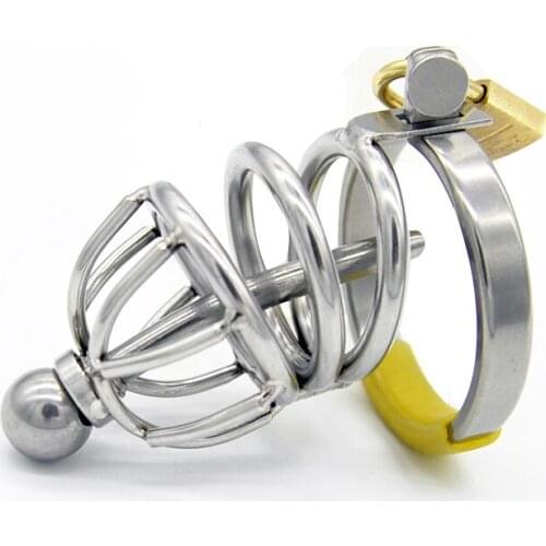 Time Delay Ejaculation Penis Cage Male Chastity Device Stainless Steel Cock Ring Cock Cage With Urethral Catheter Chastity Belt