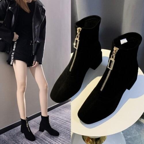 New 2020 Autumnn Early Winter Shoes Women Boots Fashion Ladies High Heels Boots Women Ankle Boots Square Heel 6cm YX1877