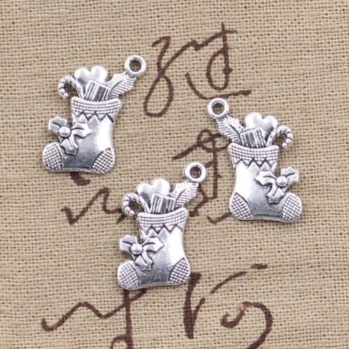 12pcs Charms Christmas Stocking 20x18mm Antique Silver Color Plated Pendants Making DIY Handmade Tibetan Finding Jewelry