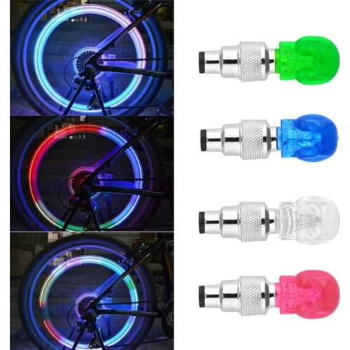 2Pcs Bike Bicycle Motorcycle Car Wheel Spoke Tire Valve Cap Skull Shape Neon LED Light Lamp Bulb 4 Colors