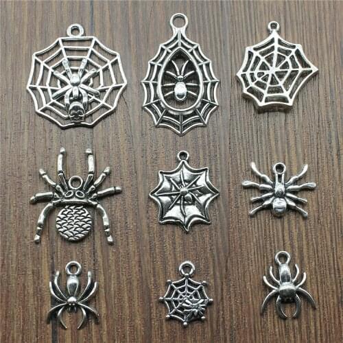 20pcs Spider Charms Antique Silver Color Spider Charms Pendants For Bracelets Spider Cobweb Charms Making Jewelry