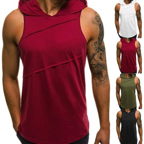 2019 Foreign trade hot fashion sleeveless T-shirt hooded vest T-shirt mens workout shirts