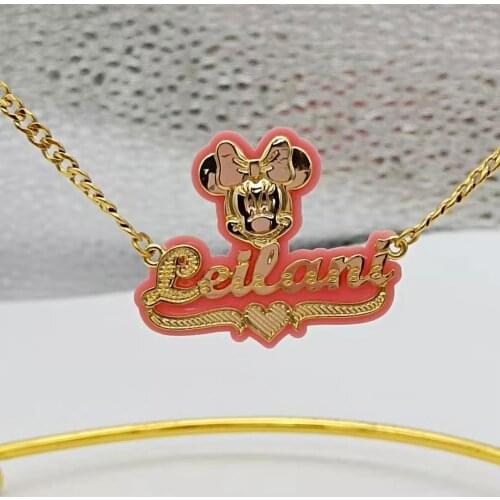 2021 New Personalized Custom Name Necklace Children Women Double Acrylic Carved Necklace Letter Cartoon Pendant Necklace Kid