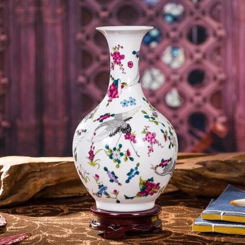 Antique Jingdezhen Luminous Ceramic Vase With Flowers Bird Patterns Table Porcelain Vase Decorative Home Vase Ornament Crafts