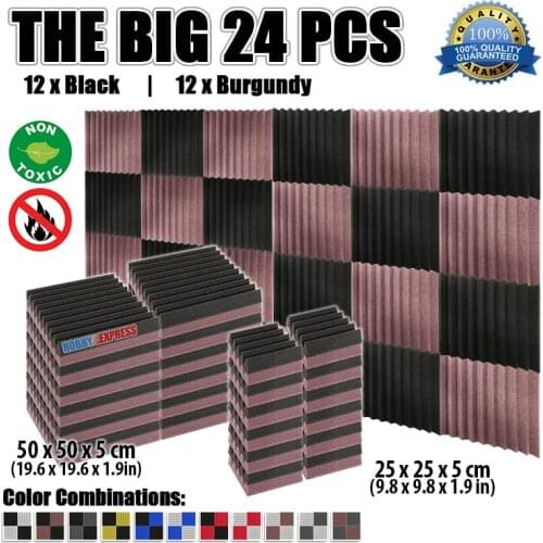 Arrowzoom 19.6 x 19.6 x 1.9" or 9.8 x 9.8 x 1.9" 24 pcs Pack Sound Absorption Panel Studio Wedge Acoustic Foam Tiles KK1134