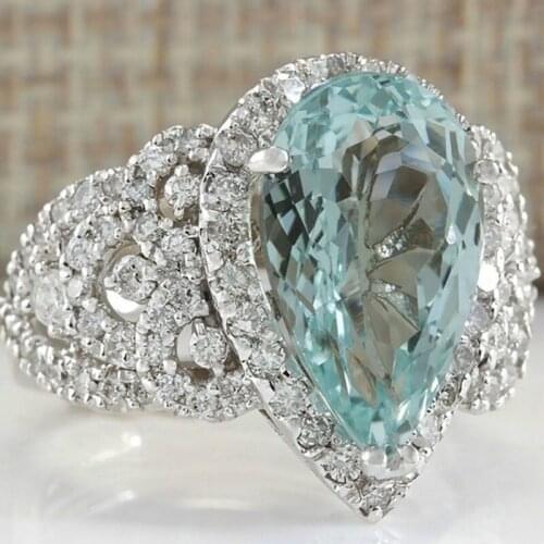 Big Lake Blue Crystal Ring Zircon Open Adjustable Ring for Women