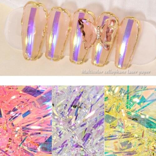 Cellophane Nail Art Aurora Colorful Laser Sticker Long Mirror Irregular Nail Decoration Laser Sticker Aurora Colorful Laser