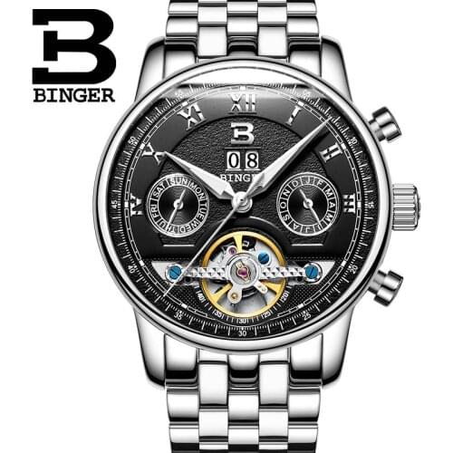 Mens Watches Top Brand Luxury BINGER 2016 Men Watch Sport Tourbillon Automatic Mechanical Steel Wristwatch relogio masculino