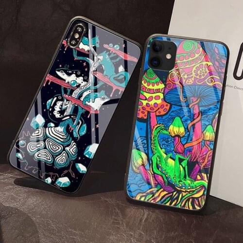 Psychedelic mushroom Phone Case Tempered Glass For iPhone 12 Pro Max Mini 11 Pro XR XS MAX 8 X 7 6S 6 Plus SE 2020 case