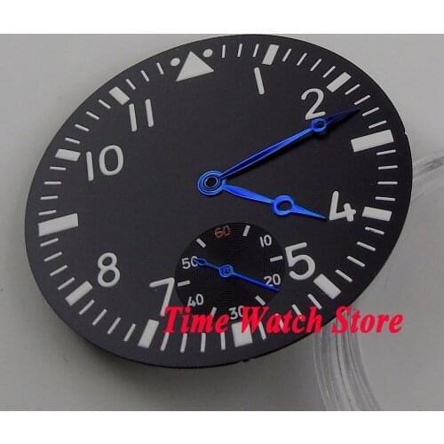 38.9mm black dial blue hands luminous watch Dial fit 6498 hand winding Movement (Dial+hands) D57