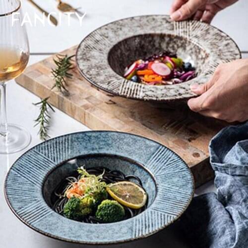 FANCITY Creative Straw Hat Plate Ceramic Round Deep Plate Soup Plate Japanese Style Personalized Hotel Dinner Plate Dinner Plate